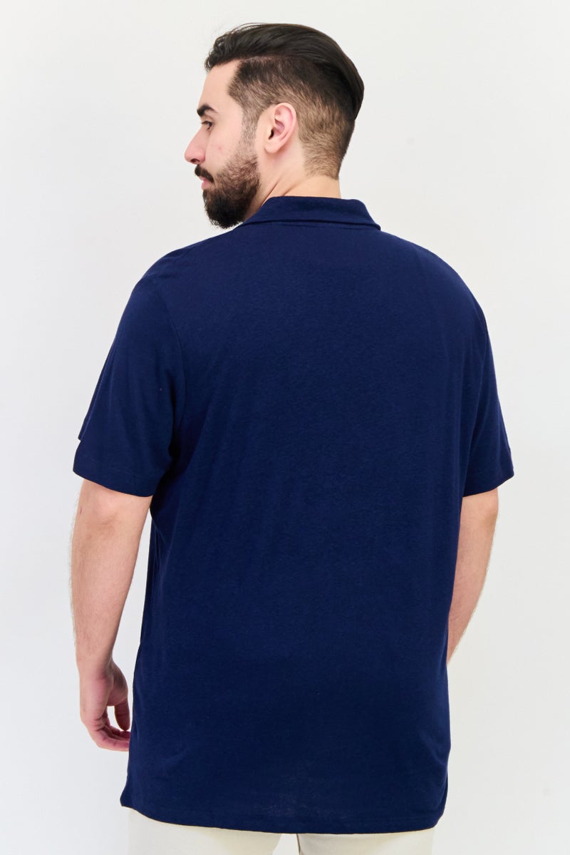 Celio Men Regular Fit Short Sleeve Solid Polo Shirts, Navy Blue - Image 3